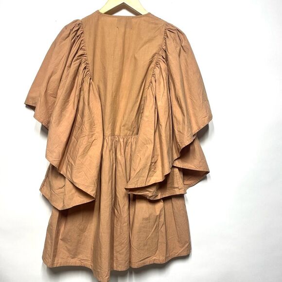 Hotel Particulier Billowy Sleeves Bohemian Chic Cotton Mini Camel-Brown Dress S - Picture 9 of 10